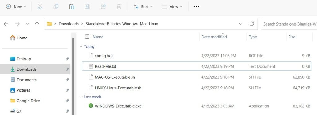 Standalone Binaries Files and Config files