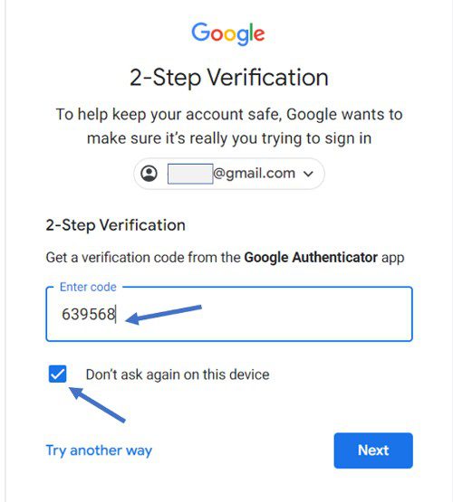 Enter 2 FA code and click Next