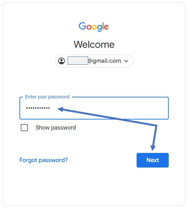 Enter your password and click next